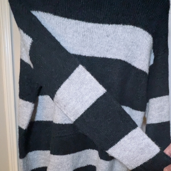 Magaschoni Black Light Gray Striped Alpaca Wool Blend Knit Sweater Cozy Soft Med - Picture 6 of 13